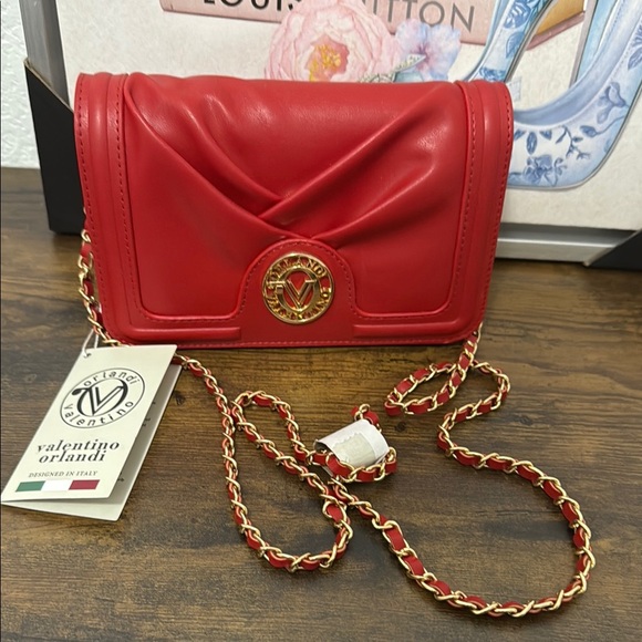 NWT Valentino Orlandi Red Chain Shoulder Bag - Picture 1 of 9